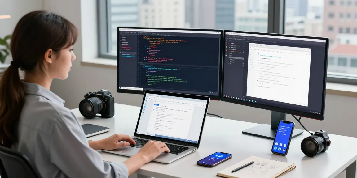 Discover Telegram Download in a dynamic tech workspace showcasing a professional using Telegram on multiple devices.
